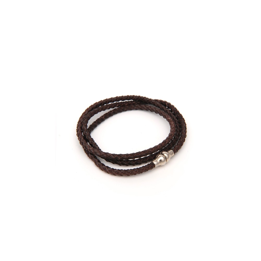 twisted leather bracelet in triple loops and magnetic clasp