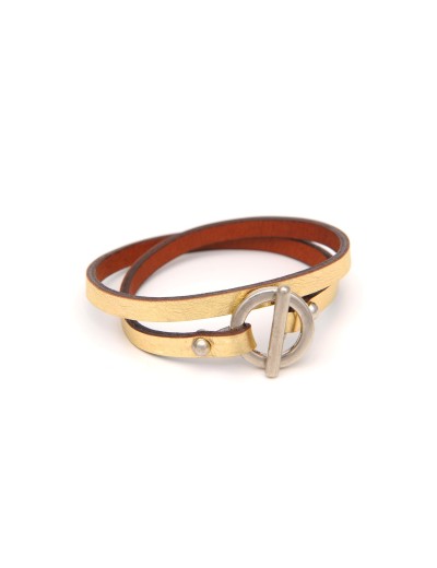 Doble loops thin leather bracelet