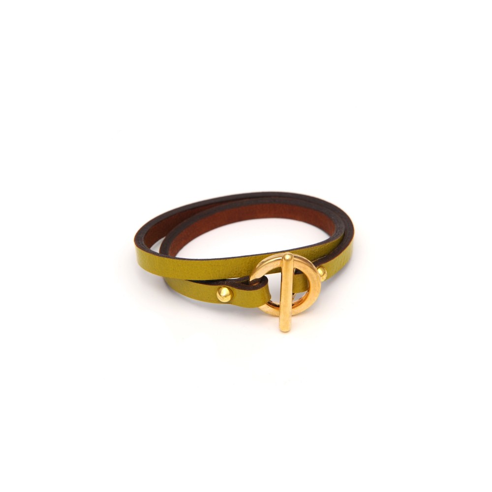 Doble loops thin leather bracelet