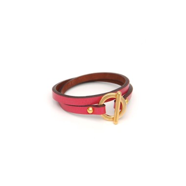 Doble loops thin leather bracelet