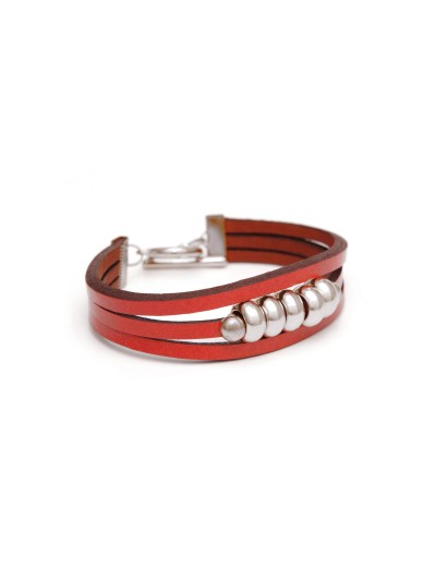 bracelet en cuir avec pièces en métal argenté