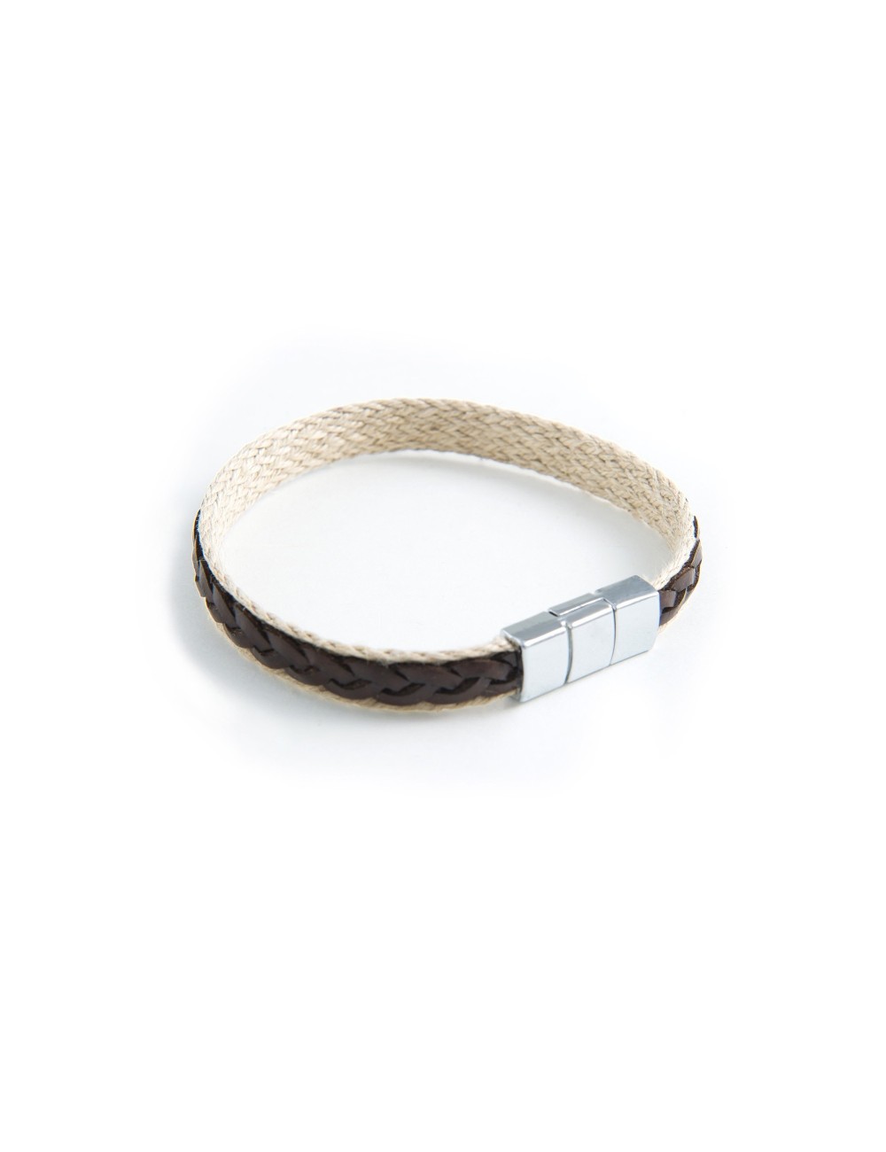Bracelet in sisal and plaited leather