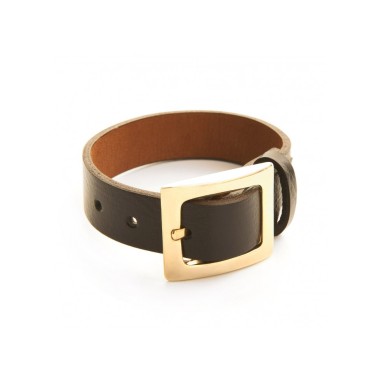 Leather bracelet and belt clasp in gold fashion jewellery.