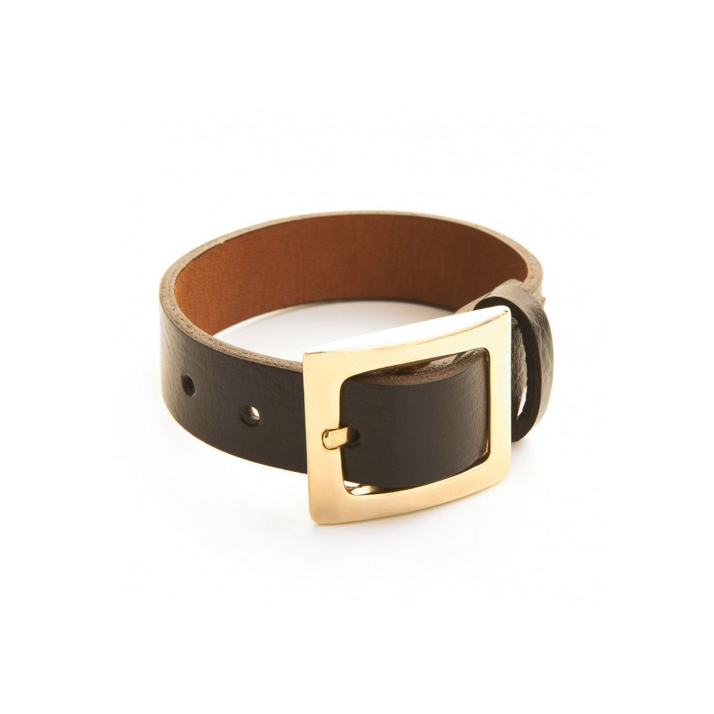 Leather bracelet and belt clasp in gold fashion jewellery.