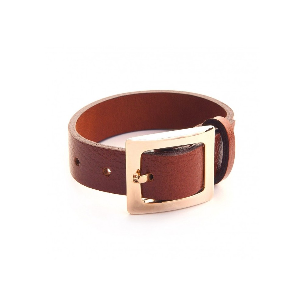 Leather bracelet and belt clasp in gold fashion jewellery.