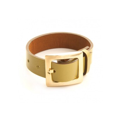 Leather bracelet and belt clasp in gold fashion jewellery.