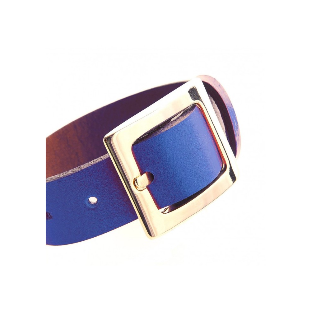 Leather bracelet and belt clasp in gold fashion jewellery.