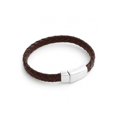 Flat and plaited leather bracelet and magnetic clasp.