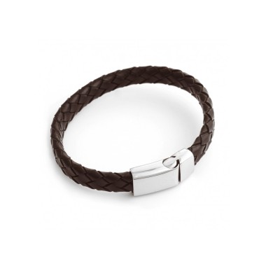 Flat and plaited leather bracelet and magnetic clasp.