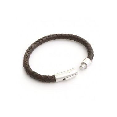 Bracelet en cuir rond et fermoir en acier inoxidable.