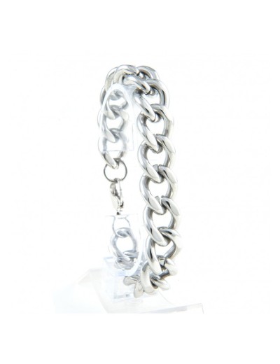 Stainless steel bracelet with extra large filed curve link.