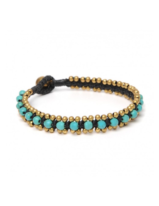 Bracelet macraméd with natural stones and brass beads.