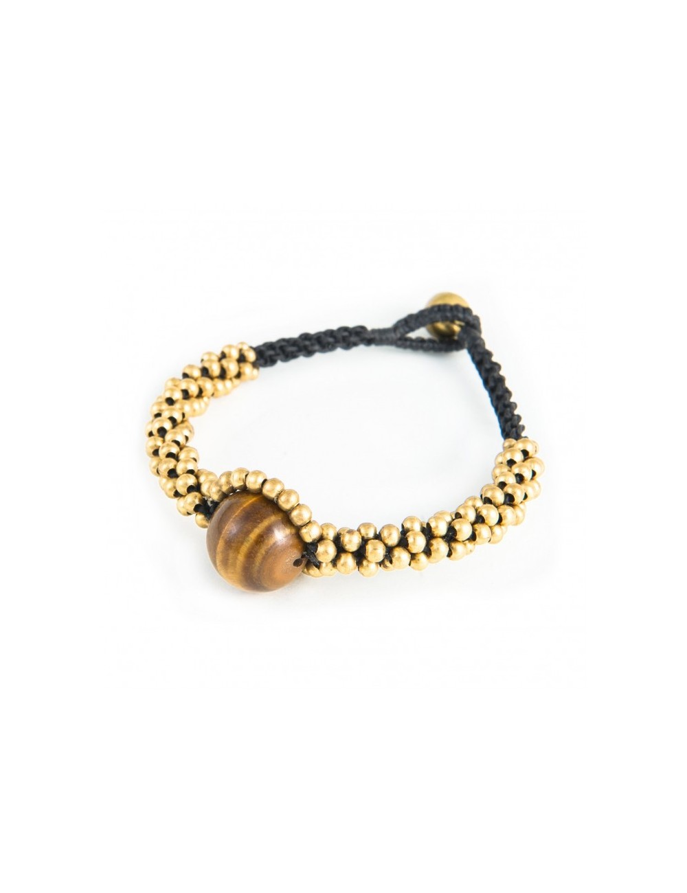 Bracelet macraméd with brass beads and natural stone ball.