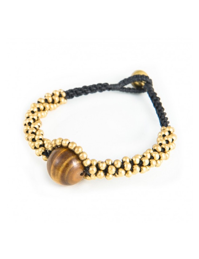 Bracelet macraméd with brass beads and natural stone ball.