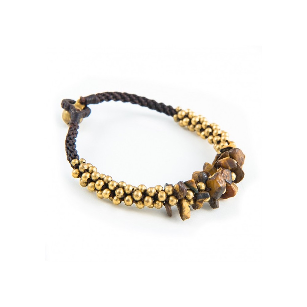 Bracelet macraméd with natural stones and brass beads.