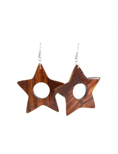 Tropical wood earrings in star shape.