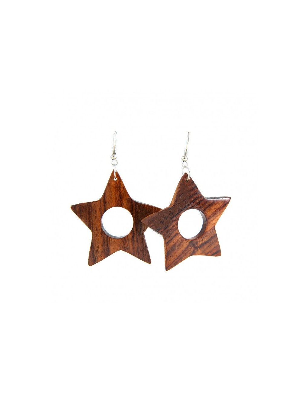 Pendientes de madera tropical en forma de estrella.