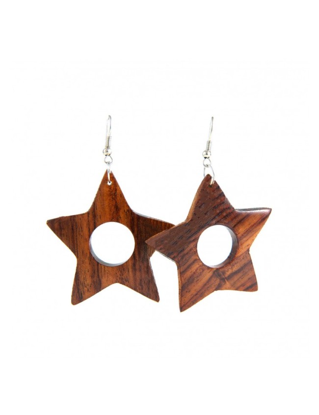 Tropical wood earrings in star shape.