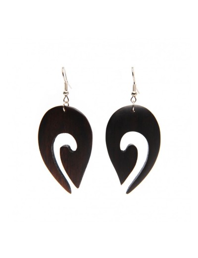 Tropical wood earrings in tribal wave shape.