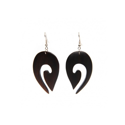 Tropical wood earrings in tribal wave shape.