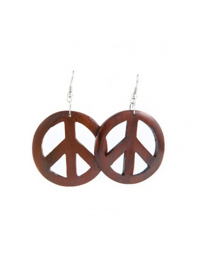 Tropical wood earrings in peace sign shape.