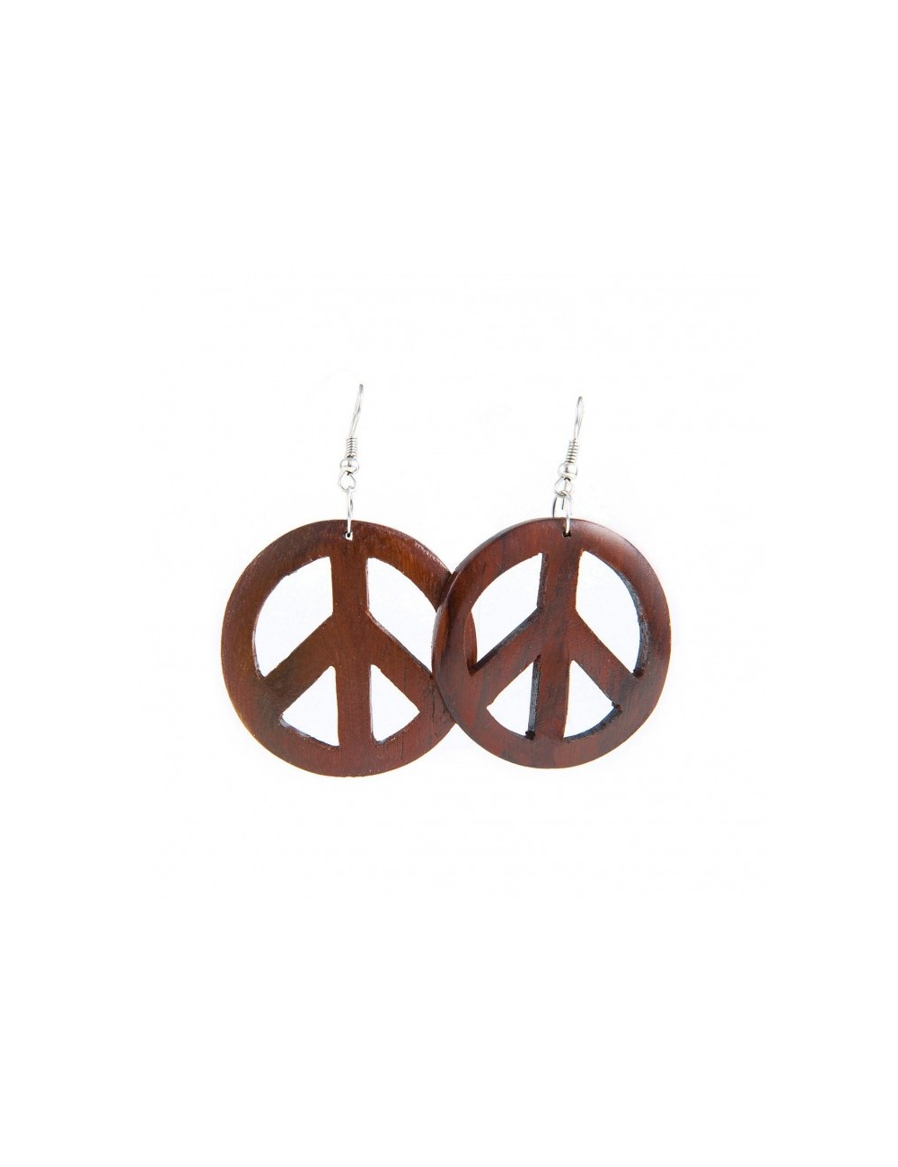 Tropical wood earrings in peace sign shape.