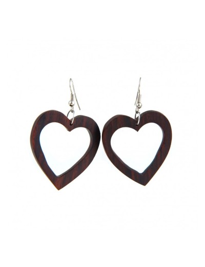 Tropical wood earrings in heart shape.
