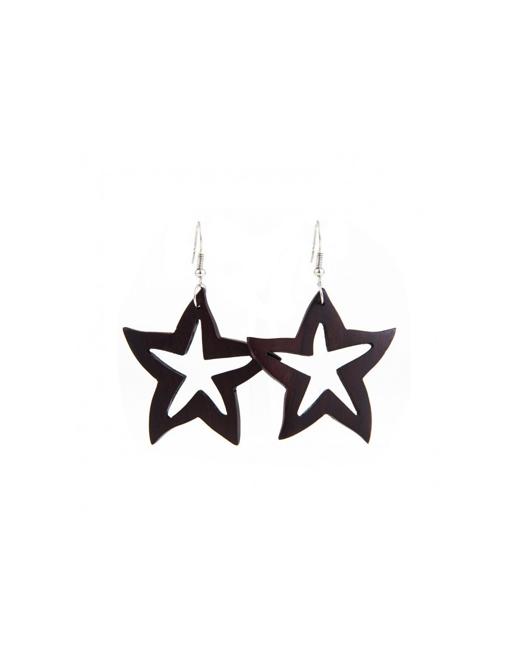 Tropical wood earrings in rounded star shape.